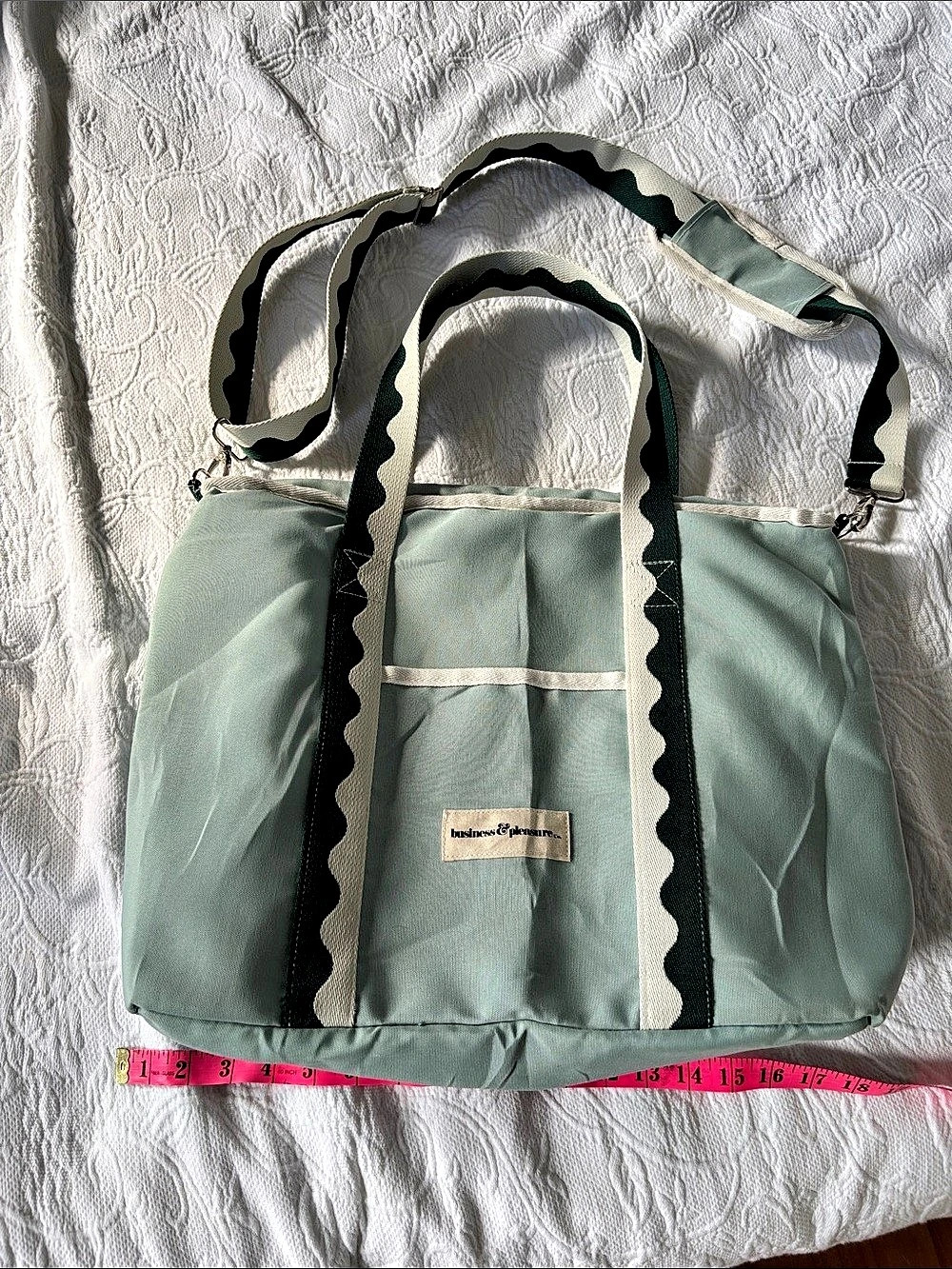 Business & Pleasure Co. The Holiday Cooler Tote Bag. Green & White